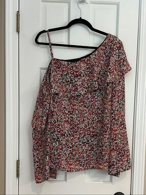 INC International Concepts One-Shoulder Floral Top in Black, Pink, White